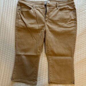 Tan Denim Cropped Capri Pants